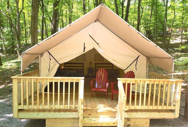 A luxury tent at Kymer's Camping Resort in New Jersey.