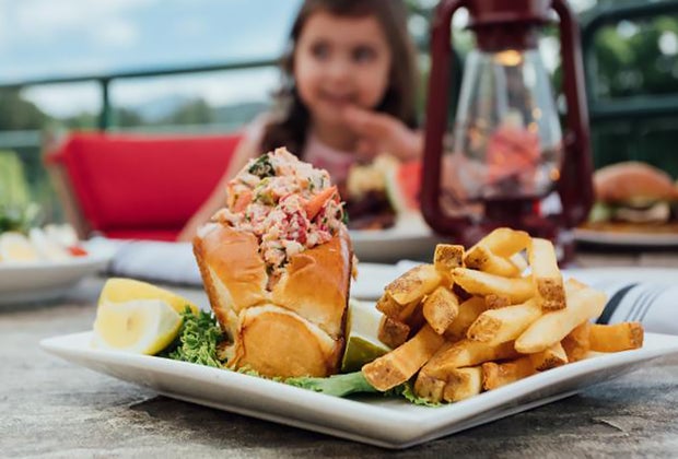 Things to do in Lake Placid with Kids: The Dancing Bear Cafe Restaurant Lobster roll and friesThings to Do in Lake Placid on a Winter Vacation Status message