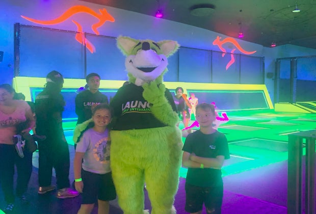 Launch Trampoline Park: Posing with the Launch Mascot