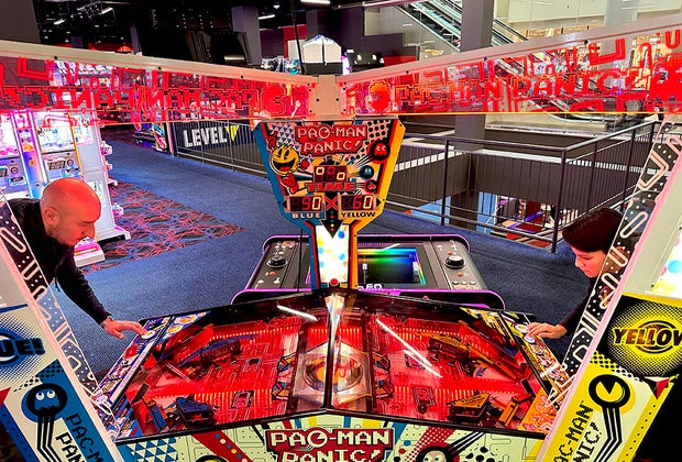 play Pac-Man Panic at Round One Long Island Arcades