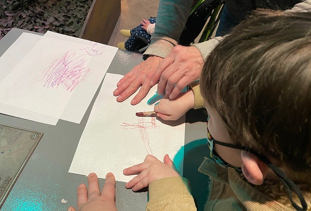 crayon rubbing Dinosaurs Stomp and Roar at Long Island Children's Museum