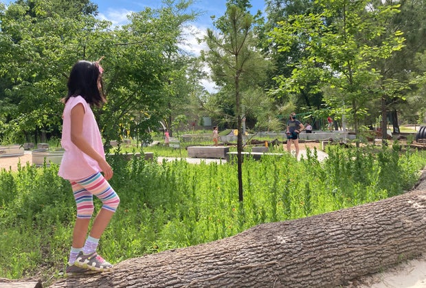Houston Arboretum playground lumber yard climbing structure