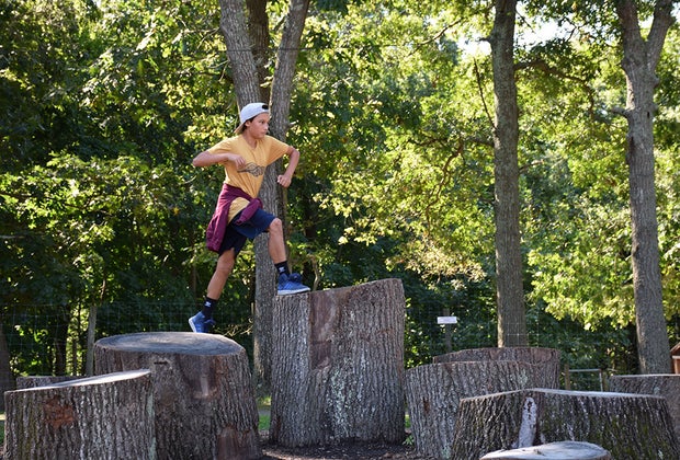 ​Jump across stump steps.