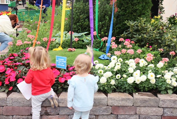 Hicks Nurseries: Two girls in front of a rainbow display.