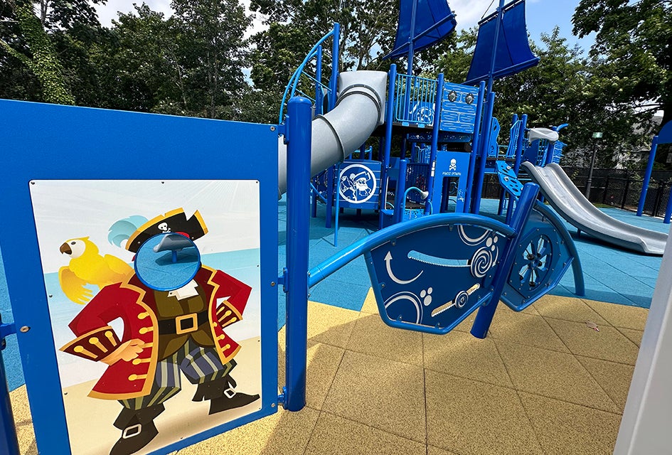 Westhampton Beach Debuts New Playground Kids can immerse themselves in the pirate theme at the newly renovated Ria Del Bene Memorial Playground.