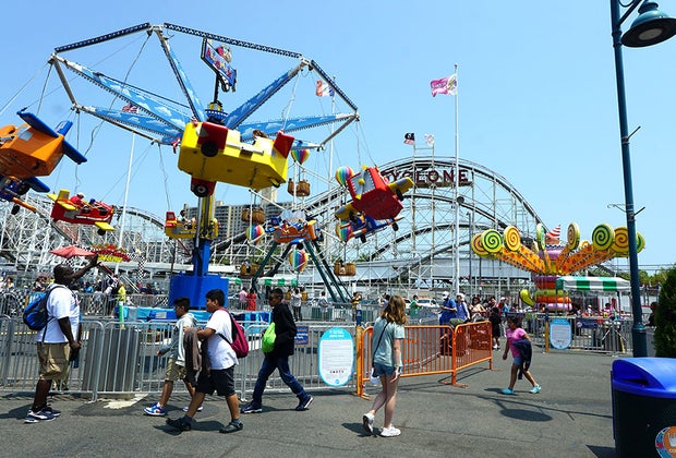 Luna Park Guide: View of the kiddie rides with the Cyclone in the background