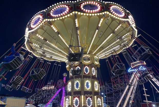 Luna Park's Frost Fest: Swing ride lit up at night