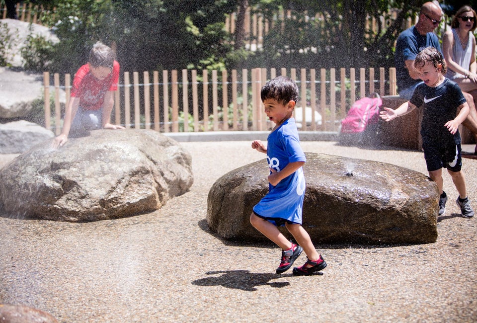 25 Things to Do on the Boston Seaport and Fort Point with Kids  There's a sprayground at Martin's Park. Photo courtesy of Boston Seaport