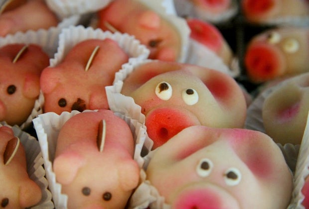Marzipan pigs bring good luck in the new year.