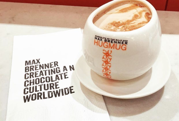 Hot chocolate in a Hugmug from Max Brenner