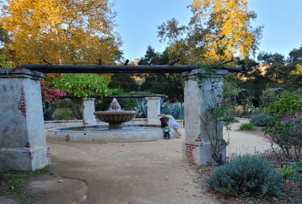 This Mission Fountain entrances kids of all ages at Descanso Gardens.