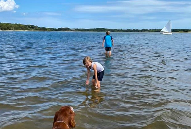 Image of family playing in water at Nauset Beach, Cape Cod.
