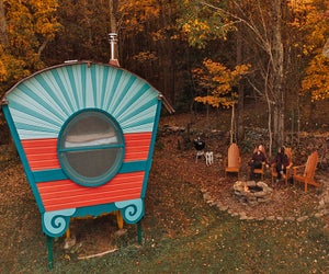 Bellfire's glamping resort in the Catskills offers creature comforts like a grill, fire pit, and even a sauna. 