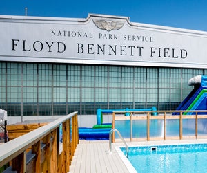 The future of the sprawling sports and event center at Floyd Bennett Field is uncertain since Aviator Sports and Events has announced an abrupt closure. Photo courtesy of Aviator Sports