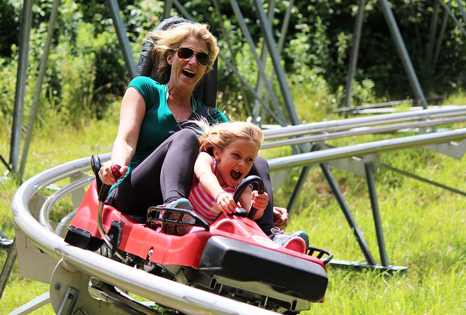 Hit the Sky Flyer mountain coaster the Holiday Valley Resort in upstate New York.