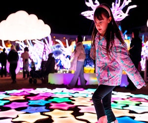 The Tianyu Lights Festival transforms the Citi Field parking lot into a magical holiday destination with larger-than-life lanterns and kid-friendly activities. Photo courtesy of the festival