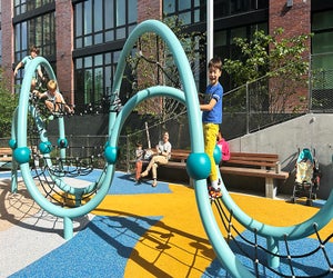 Kids can climb, run, and romp in Prospect Heights newest playground at Pacific Park.