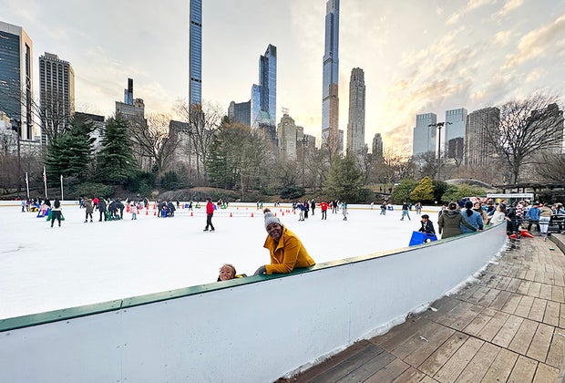 Ice skating at Wollman Rink in Central Park with kids