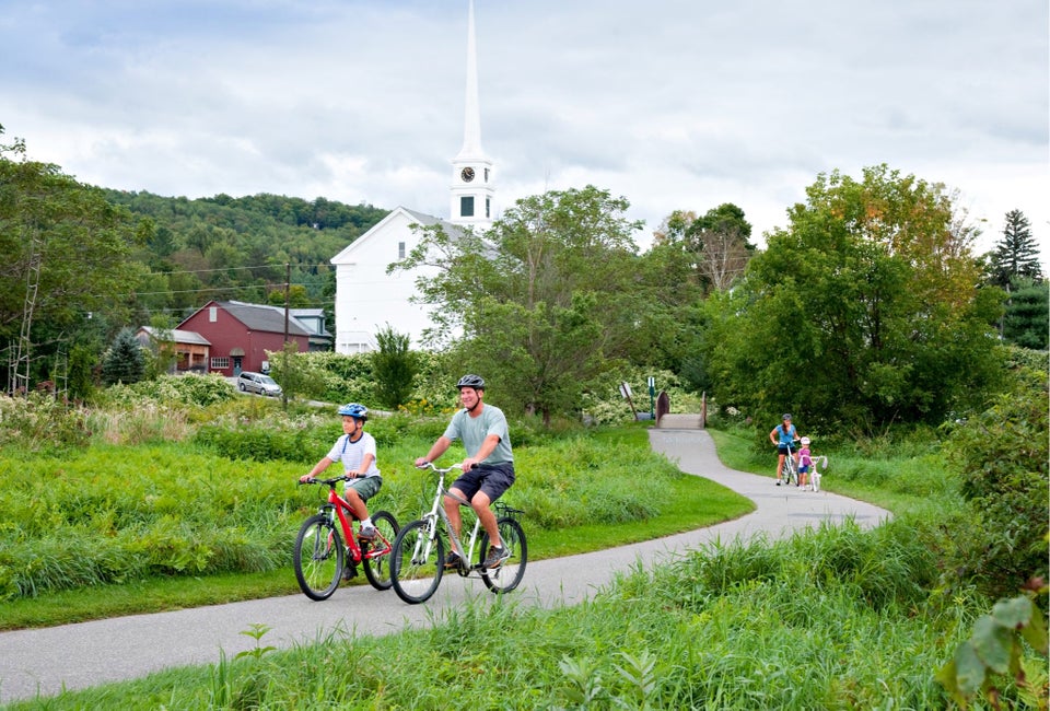 Biking is easy for families along Stowe's Recreation Path. Photo courtesy of Go Stowe