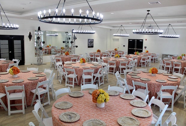 a decorated room at the Balmoral Event Center