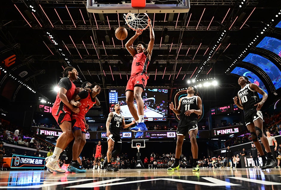 Overtime Elite games are exciting for all ages! City Reapers and RWE faced off in the OTE Finals in March 2024 at Atlanta's Overtime arena. Photo courtesy Overtime Elite