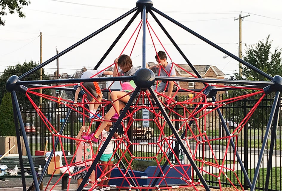 Kids can do the spider climb and so much more at the Memorial Park Playground. 