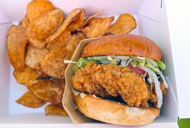 Fried chicken sandwich and fries