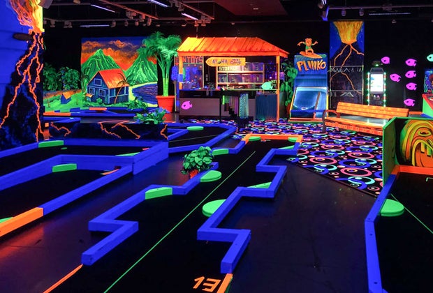 Photo of the course at Aloha Mini Golf Glow in Manchester, NH.