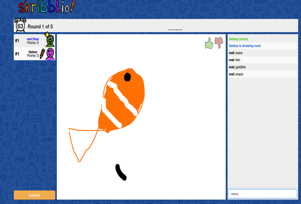 Free Online Games for Kids, No Download Games include this awesome version of Pictionary (screenshot of game).