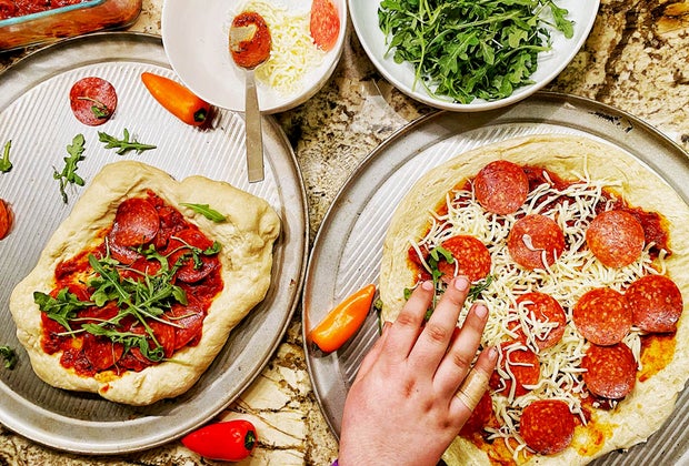 pizza selection and ingredients