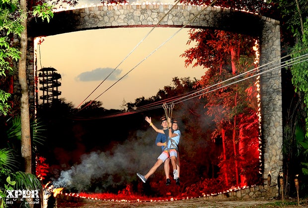 Zip lining at Xplor Fuego in Xcaret, Mexico