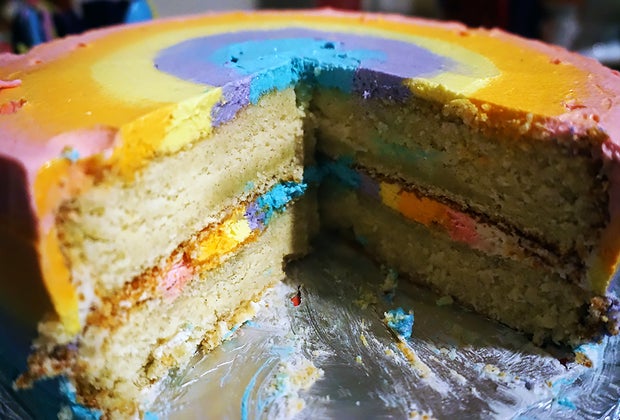 Birthday Cake Ideas for a Kids' Birthday Party: The rainbow is both inside and out
