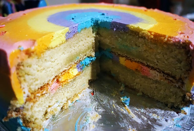Birthday Cake Ideas for a Kids' Birthday Party: The rainbow is both inside and out