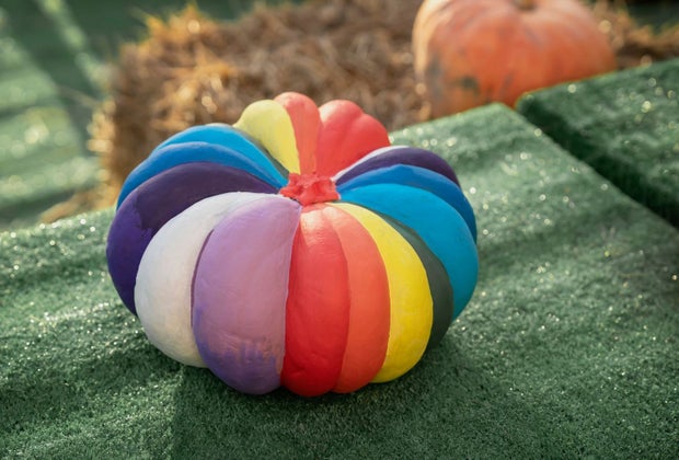 pumpkin painted like a rainbow