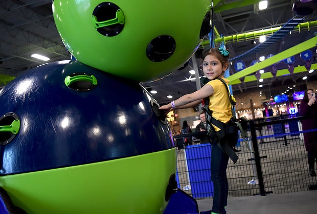 Rock 'N Air Adventure and trampoline park in New Jersey: freestanding climbing structures