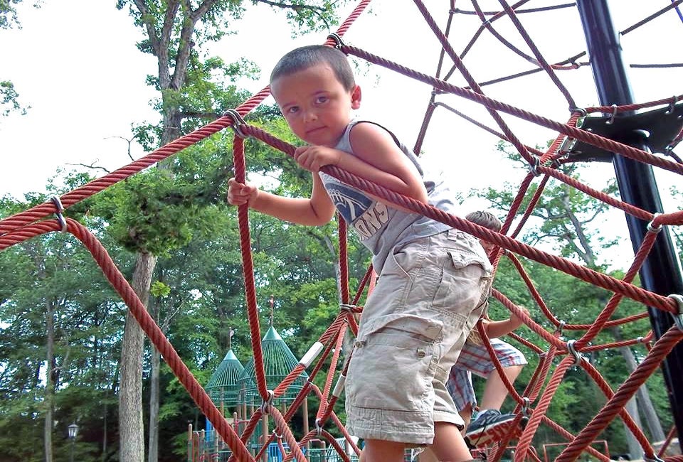 The rope climber is just one of the fun features at Rockwell Park. Photo courtesy of Bristol Parks and Recreation/Facebook