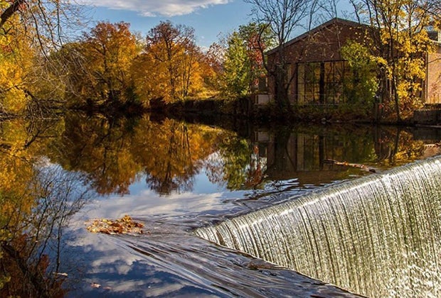 Near the Roundhouse hotel is this small waterfall.  Things to do in Beacon with kids