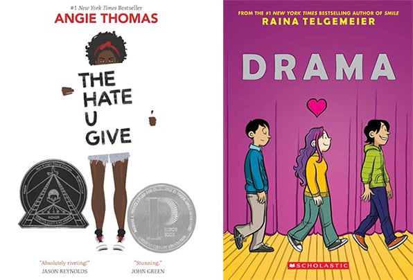 covers of the books The Hate U Give and Drama
