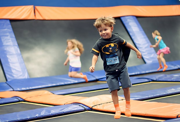 child on trampoline at sky zone