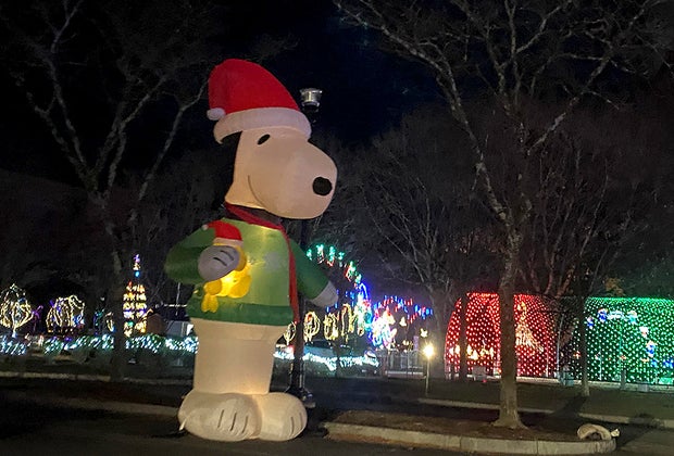 An inflatable Snoopy greets visitors to Westchester's Winter Wonderland