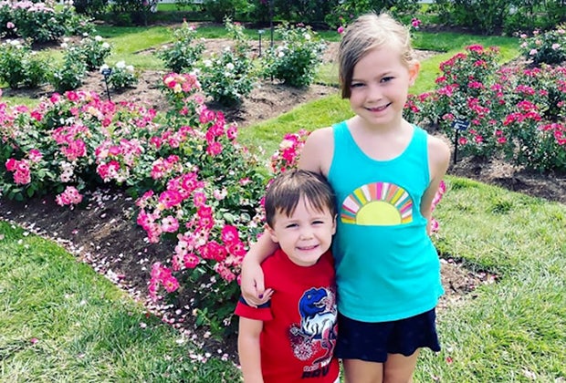 St. Louis with kids kids in flower garden