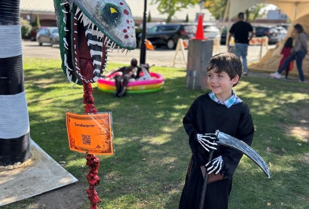More than 100 wild and crazy scarecrows are on display in downtown Cranford during the annual Scarecrow Stroll. Photo by Barbara Paciello/courtesy of Downtown Cranford