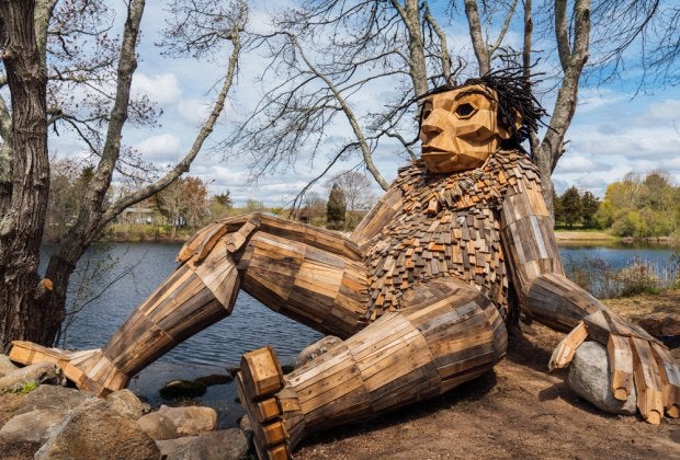 Here there be magic- at Ninigret Park in Rhode Island. Erik Rock, created by Thomas Dambo. Photo courtesy of the South County Rhode Island Tourism Council