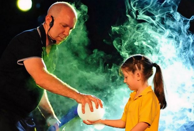 Jeff Boyer takes bubbles to the max in this one-man bubble extravaganza. Photo courtesy of the production