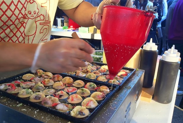 <i>Takoyaki are Japanese octopus balls. Made here by Karl's Balls.</i>
