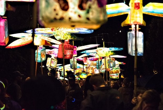 The gorgeous communal evening parade Morningside Lights kicks off at 8pm and is worth keeping the kids up past their bedtime. Photo courtesy of the event