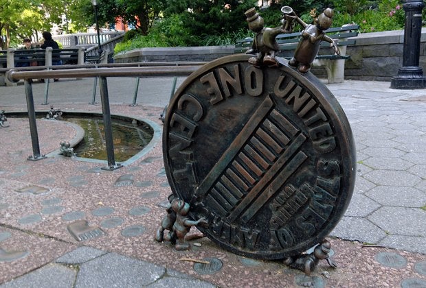 Tom Otterness' whimsical sculptures take centerstage at this lower Manhattan park. 