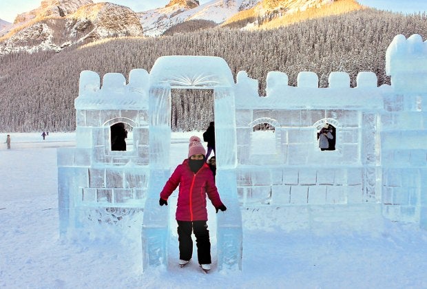 Enjoying an ice castle in Banff.