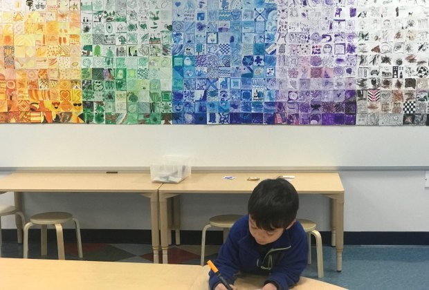 A decorated "mural" in the Art Studio adds color to this creative space