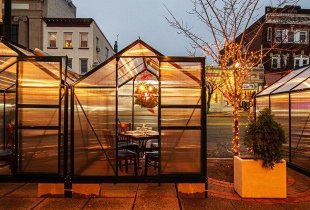 Dine on a scrumptious Greek dinner in a heated plexiglass tent at It's Greek to Me in Ridgewood. 